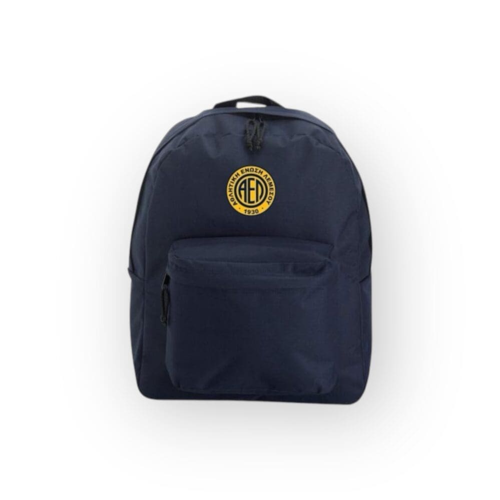 Navy blue backpack with emblem