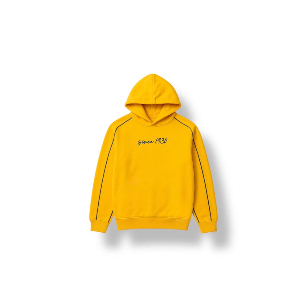 Kids yellow hoodie with stripes ''Since 1930''